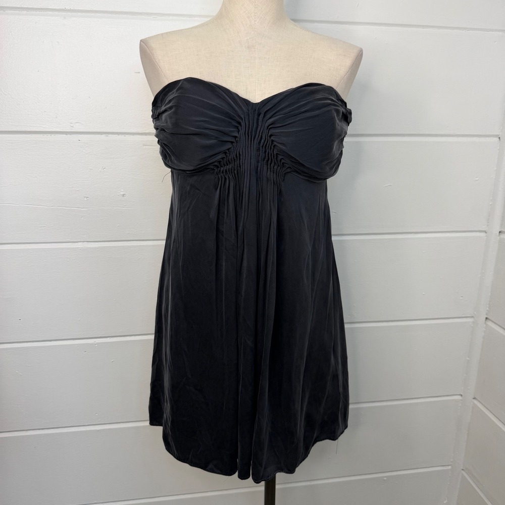 Minuet Womens Black 100% Silk Strapless Ruched Sweetheart Mini Dress Medium